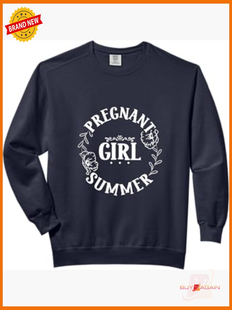 Pregnant Girl Summer Floral Wreath Sweatshirt - Comfort Colors Adult Crewneck